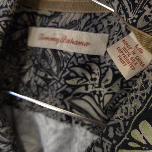 Tommy Bahama Shirt Mens L Geometric Floral 100% Silk Camp Short Sleeve Button Up - Picture 8 of 9
